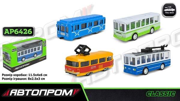 Міський транспорт мет. АВТОПРОМ арт. AP6426 (432шт/4) 1:64,4 вида микс,короб.11,5*4*6см (шт)