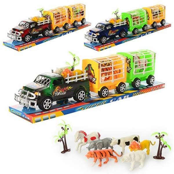 Джип 906-100/734976 (36шт) інер-й, з причепом, тваринами, 3 кольори, у слюді, 52-12-10,5см (шт.)