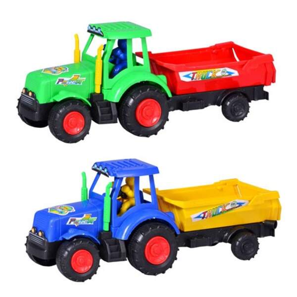 Заводная игрушка 099 (216шт) трактор, с прицепом, микс цветов, в кульке, 24-10,5-8см (шт.)