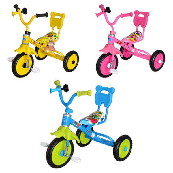 Велосипед M 1190 (4шт) 3 колеса, блакитний, рожевий, жовтий, клаксон (шт.)