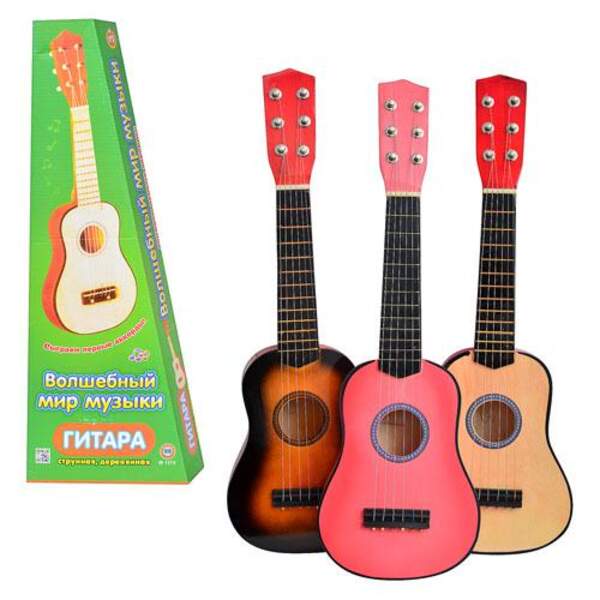 Гітара M 1370 (20шт) дерев, 52см, струни 6шт, запасна струна, медіатор, 3 кольори, в кор-ці, 53,5-20 (шт.)