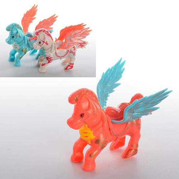 Конячка 385-2 (480шт) заводна, пегас, 3 кольори, в кульку, 11-9-4см (шт.)